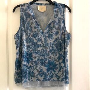 Anthropologie Vanessa Virginia  Blue Metallic Sparkly Floral Top
